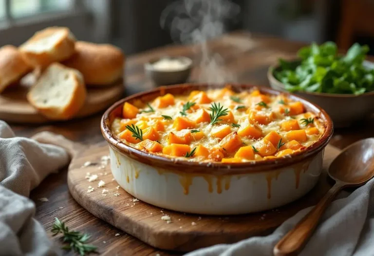 Gratin butternut au fromage frais au four : douceur fondante, herbes fraîches et crème pour réchauffer les soirs d’hiver